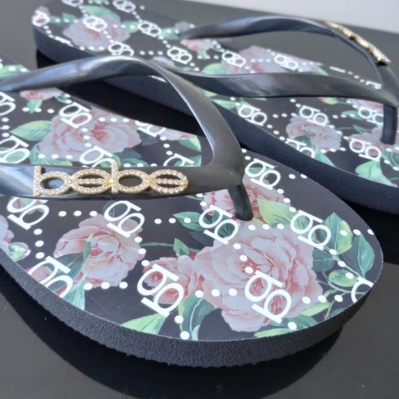 Bebe Women's Florissa Flip Flops Sandals in Black - Picture 4 of 9